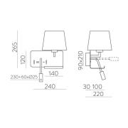 Hold vegglampe, høyre, hvit/svart, leselys, USB-port