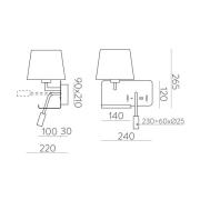 Hold vegglampe, venstre, hvit/svart, leselys, USB-port