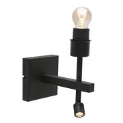 Stang vegglampe, LED-leselampe, svart/naturlig flettverk