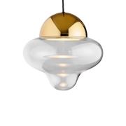 LED-pendellampe Nutty XL, klar/gullfarget, Ø 30 cm, glass