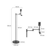 Stang gulvlampe, LED-leselampe, svart/naturlig flettverk