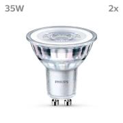 Philips LED-pære GU10 3,5W 255lm 827 klar 36° 2stk