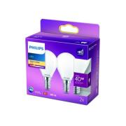 Philips LED-dråpepære E14 4,3W 2 700 K opal 2 stk