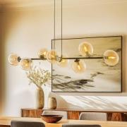 Hengelampe Glassy, 8 lyskilder, svart, rav, glass, E14