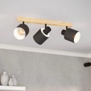 Batallas downlight, lengde 48 cm, svart/tre, 3 lyskilder.