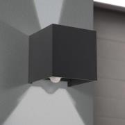 Utendørs vegglampe Cube-S, antrasitt, metall, sensor