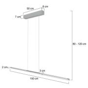LED-hengelampe Bande, 150 cm, opp/ned, stål, CCT, dimmer