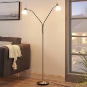 Lindby gulvlampe Gwendolin, 160 cm, nikkelfarget, 2 lyskilder.