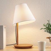 Lucande Jinda bordlampe, treramme, hvitt stoff