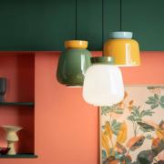 Corcovado pendellampe, lys blå/gul