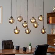 Hengelampe Glassy, 9 lyskilder, svart, grafitt, glass, E14