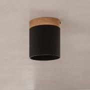 Downlight Rif, svart, Ø 12 cm, tre, aluminium