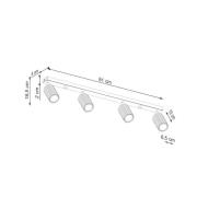 Carbon downlight, svart, lengde 81 cm, aluminium, 4 lyskilder.