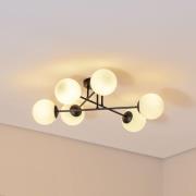 Taklampe Glassy, 6 lyskilder, svart/opal