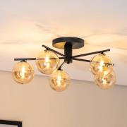 Taklampe Prato, svart/rav, glass, 5 lyskilder