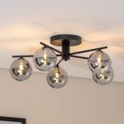 Taklampe Prato, svart/røykgrå, glass, 5 lyskilder