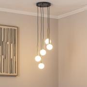 Hengelampe Daisy, 5 lyskilder, gull/hvit/svart, glass