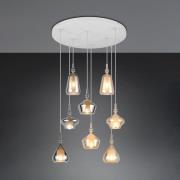 Hengelampe Aldea, Ø 60 cm, hvit/rav/krom, glass, 8 lyskilder
