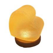 Saltlampe hjerte, tresokkel, USB-tilkobling, rav
