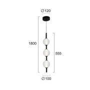 LED-hengelampe Abeona, Ø 10 cm, svart, metall/glass, 3 lyskilder