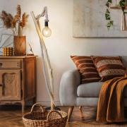 Gulvlampe Nerida, lysebrun, tre/hamp, høyde 150 cm