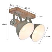 Downlight Gearwood, grønn, 2 lyskilder, metall, tre, E27