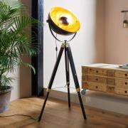 Gulvlampe Covaleda med trebent stamme, svart/gull