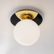 Taklampe Plato, gullfarget, metall, opalglas, Ø 25 cm
