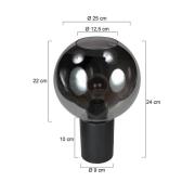 Bordlampe Bloeba, svart/røykgrå, Ø 25 cm, glasskule
