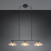 Hengelampe Eluna, rav/svart, 100 cm, glass/metall, 3 lyskilder.