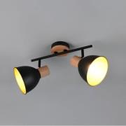 Taklampe Delume, svart, lengde 49 cm, 2 lyskilder av metall og tre
