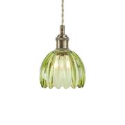 Hengelampe Gota, gammel messing/grønn, glass, Ø 13 cm, støpsel