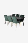 Venture HomeSpisegruppe Gold med 6 stk spisestoler Velvet DeluxeSvartS...