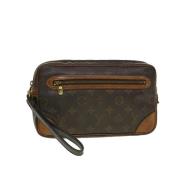 Brukt Brunt Lerret Louis Vuitton Marly Dragonne Clutch Veske