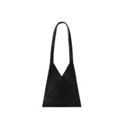 Svart Skinn Flap Japansk Hobo Bag