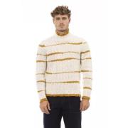 Beige Alpakka Lær Genser, Mock Neck, Lange Ermer