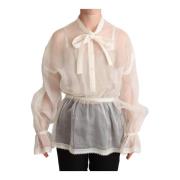 Hvit Silke Ascot Krage Bluse