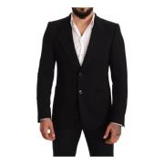 Sort Bomull Slim Fit Kåpe Jakke Blazer