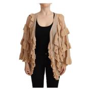 Beige Ruffle Åpen Front Cardigan Genser