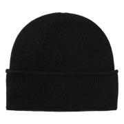 Svart Merinoull Turnup Beanie