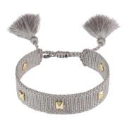 Woven Friendship Bracelet Thin W/Stud - Light Grey