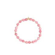 Stone Bead Bracelet 6 MM W/Gold Beads Candy Pink