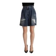 Blå Distressed Høytlivs Bermuda Shorts