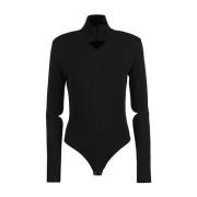 Sort langarmet bodysuit for kvinner