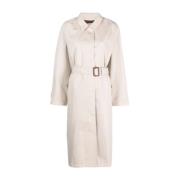 Hvit Beltebelagt Gabardine Trenchcoat