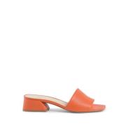 Oransje Lær Sandal med 4cm Hæl