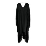 Sort Crepe Kaftan med Frynsekant