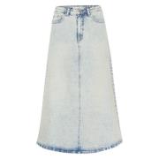 Lyseblå Acid Wash Denim Midi Skjørt