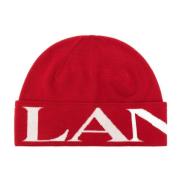 Rød Ull Ribbestrikket Beanie Lue