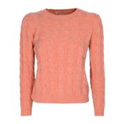 Rosa Laks Cashmere og Ull Flettet Crewneck Genser